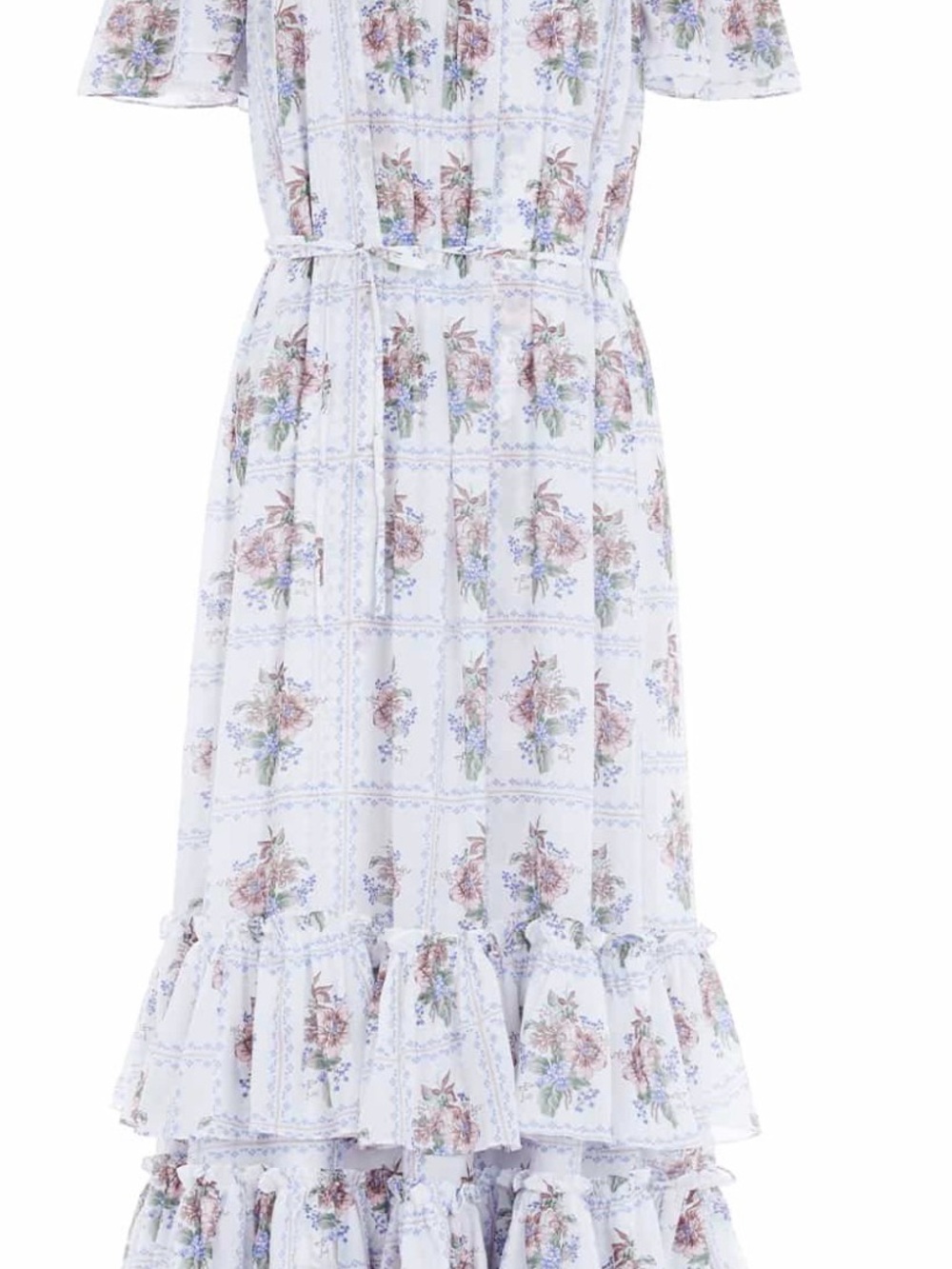 Needle & Thread White Midi Dress with Pink & Blue Floral